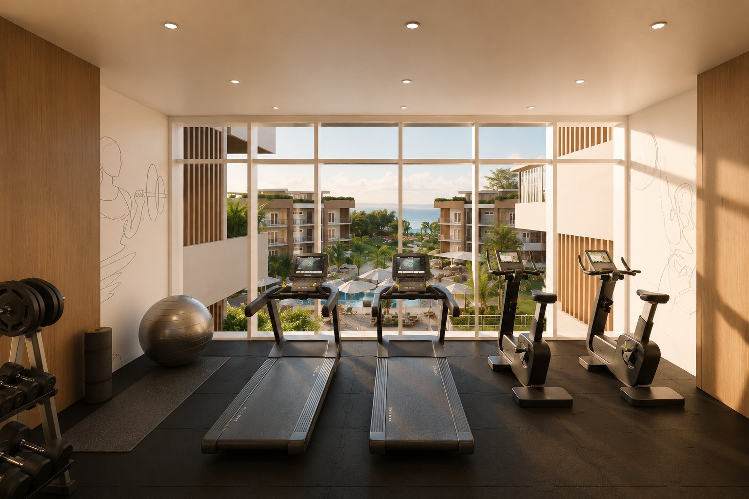 Gimnasio con vista al mar